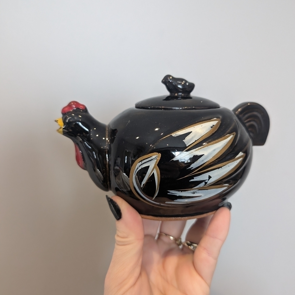Vintage Black Rooster Teapot